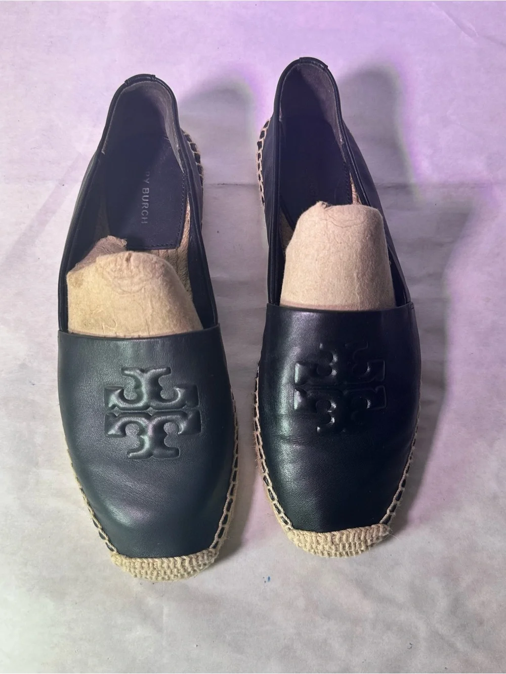 Tory Burch Black Leather Espadrille-Trim Loafer - Picture 4 of 16